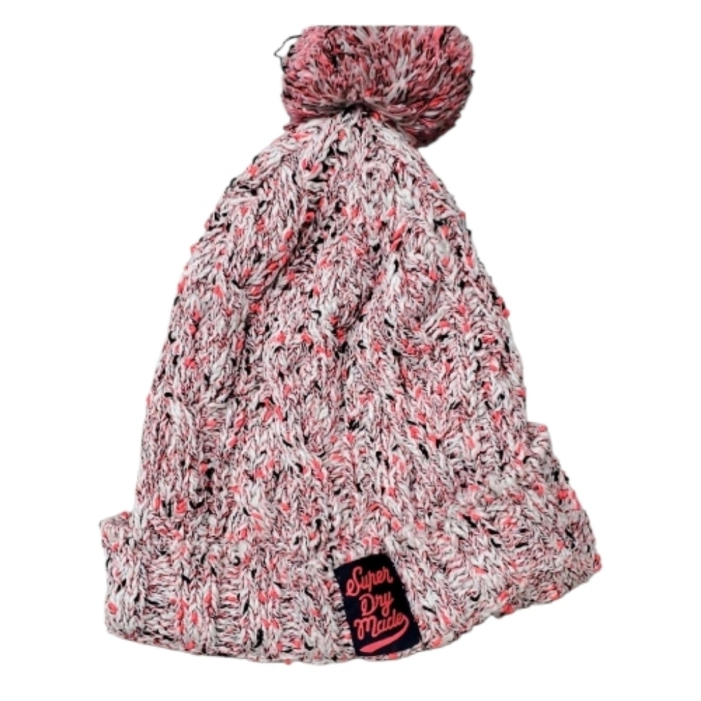 Super Dry Pom-Pom Pink Winter Rib Cuff Beanie Hat New